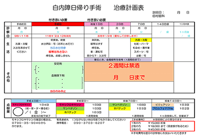 火曜日手術 治療計画表