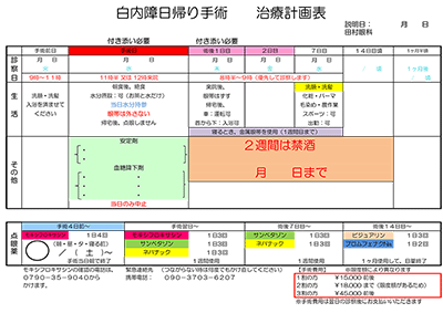 水曜日手術 治療計画表